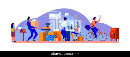 People working at post office flat vector illustration Stock Vector
