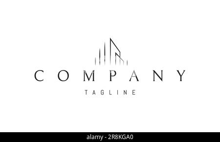 Vector logo on which an abstract image of the silhouette of modern skyscrapers in a linear style. Stock Vector