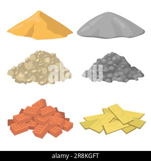 Various construction material piles flat icon set Stock Vector