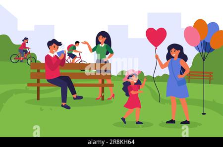 People spending time in public park Stock Vector