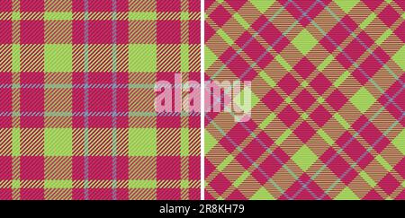 Seamless texture textile of background check tartan with a pattern plaid fabric vector in set. Stock Vector