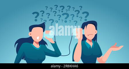 Vector of two women have a difficult communication and multiple questions Stock Vector