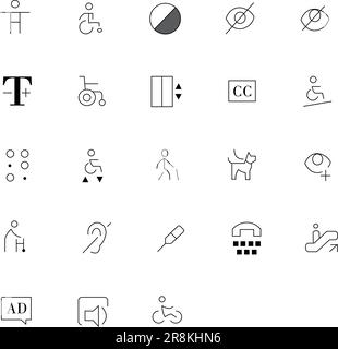 Accessibility Icons Pack. Thin line icons set. Flat icon collection set. Simple vector illustration Stock Vector