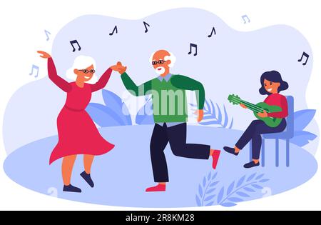 Old couple dancing to music Stock Vector