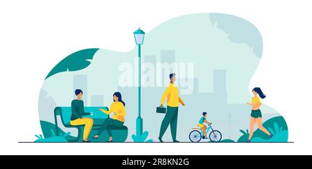 People relaxing at park in summer flat vector illustration Stock Vector ...
