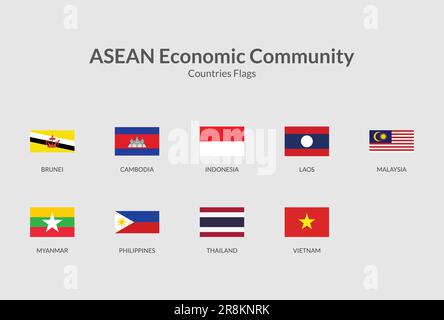 Association of Southeast Asian Nations - ASEAN-  Rectangle flag icon Stock Vector