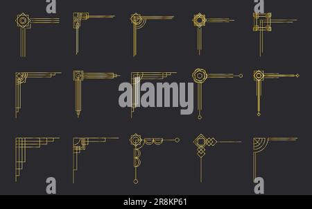 Various antique gold filigree corners set Stock Vector