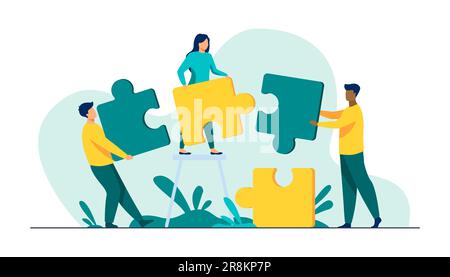 Partners holding big jigsaw puzzle pieces Stock Vector