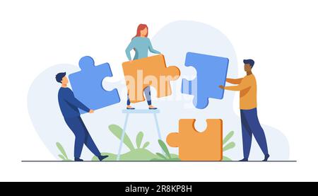 Partners holding big jigsaw puzzle pieces Stock Vector
