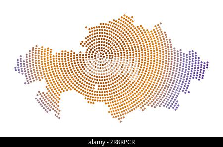Kazakhstan digital dotted map. Shape of the country in cyan color ...