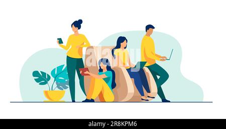 Digital device users spending time together Stock Vector