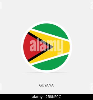 Guyana round flag icon with shadow. Stock Vector