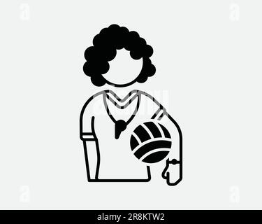 Female Coach Icon. Woman Girl Lady Athlete Netball Volleyball Fitness Sports Ball Trainer. Black White Sign Symbol Artwork Graphic Clipart EPS Vector Stock Vector