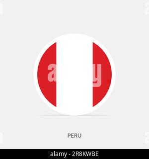 Peru round flag icon with shadow. Stock Vector
