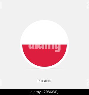 Poland round flag icon with shadow. Stock Vector