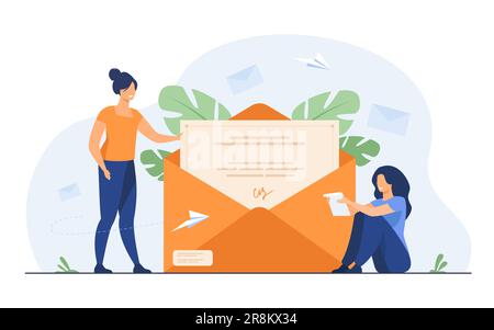 Woman receiving mail and reading letter Stock Vector