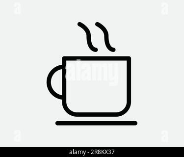 Coffee Cup Icon. Hot Beverage Drink Cafe Cafeteria Tea Latte Steam. Black White Sign Symbol Outline Illustration Artwork Graphic Clipart EPS Vector Stock Vector