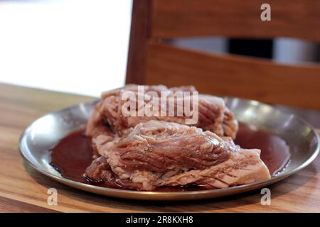 Korean pork ribs and beef marbled Korean BBQ style charcoal grill Stock Photo