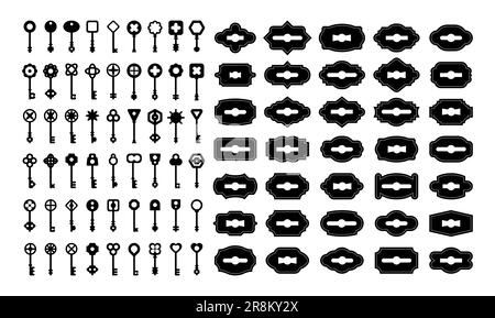 Vintage keys and keyholes sets Stock Vector