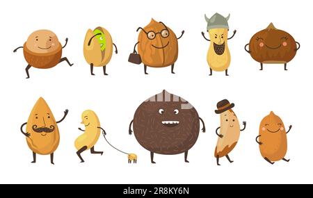 Nuts cartoon character set Stock Vector