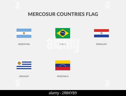Mercosur Countries Rectangle flag icon set. Stock Vector