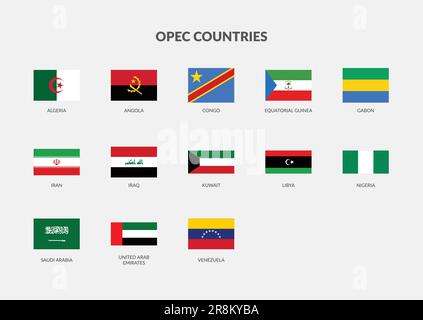 OPEC Countries (Organisation of the Petroleum Exporting Countries) Rectangle flag icon collection. Stock Vector