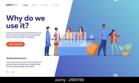 Friendly receptionists from hotel registration desk help clients Stock Vector
