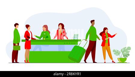 Friendly receptionists from hotel registration desk help clients Stock Vector