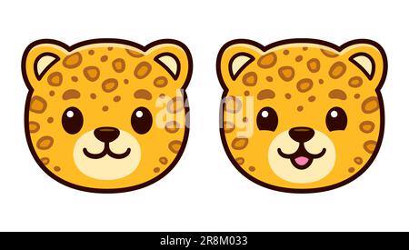 Cute cartoon leopard face icon. Kawaii baby leopard smiling, vector clip art illustration. Stock Vector