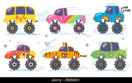 Cartoon monster trucks set Stock Vector