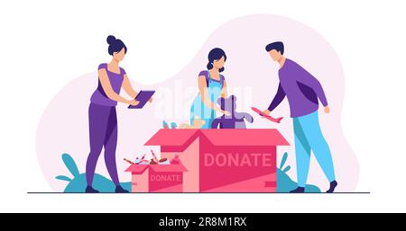 Volunteers packing donation boxes Stock Vector