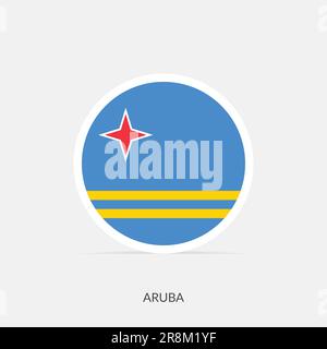 Aruba round flag icon with shadow. Stock Vector