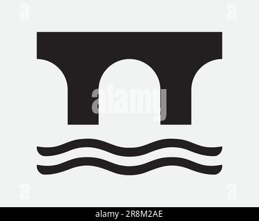 Arch Bridge with Water Icon River Architecture Support Column Pillar Crossing Black White Sign Symbol Illustration Artwork Graphic Clipart EPS Vector Stock Vector