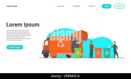 Garbage collector cleaning waste bin flat vector illustration Stock Vector