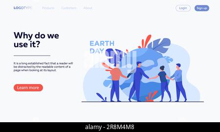 People walking around globe and holding each other by hands Stock Vector