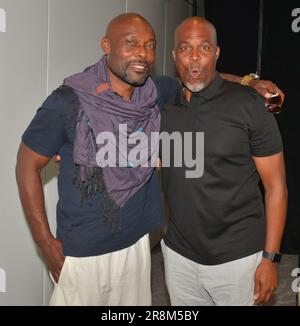 Miami Beach, USA. 17th June, 2023. MIAMI BEACH, FLORIDA - JUNE 17: Jimmy Jean-Louis and Chris Spencer attend the Screening Chris Spencer Comedy Special: 'Don't Call It A Comeback' during the 2023 American Black Film Festival at Miami Beach Convention Center on June 17, 2023 in Miami Beach, Florida. (Photo by JL/Sipa USA) Credit: Sipa USA/Alamy Live News Stock Photo