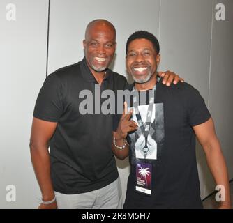 Miami Beach, USA. 17th June, 2023. MIAMI BEACH, FLORIDA - JUNE 17: Chris Spencer and Joe Fox attend the Screening Chris Spencer Comedy Special: 'Don't Call It A Comeback' during the 2023 American Black Film Festival at Miami Beach Convention Center on June 17, 2023 in Miami Beach, Florida. (Photo by JL/Sipa USA) Credit: Sipa USA/Alamy Live News Stock Photo