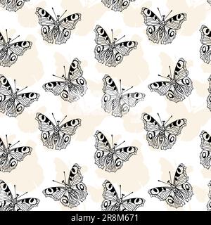 Butterfly seamless pattern, black ink insect Stock Vector
