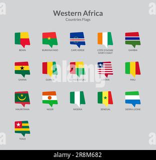 West African Continent countries flag icons collection Stock Vector