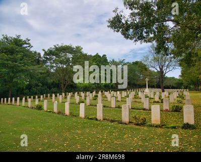 Rows of headstones of Commonwealth War Graves at the Trincomalee War Cemetery in Sri Lanka. Stock Photo