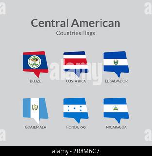 Central American countries flag icons collection Stock Vector