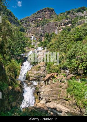The Ravana Falls near Ella in Central Sri Lanka - a popular sightseeing attraction. It currently ranks as one of the widest falls in the country. Stock Photo