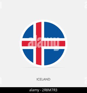 Iceland round flag icon with shadow. Stock Vector