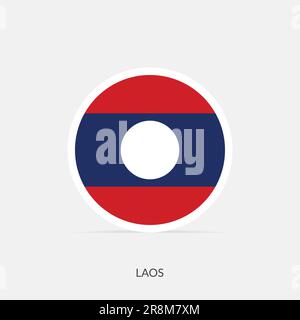 Laos round flag icon with shadow. Stock Vector