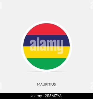 Mauritius round flag icon with shadow. Stock Vector