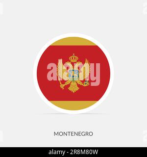 Montenegro round flag icon with shadow. Stock Vector