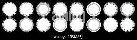 Mechanical clock faces, bezel. Watch dial with minute and hour marks. Timer or stopwatch element. Blank measuring circle scale with divisions. Vector Stock Vector