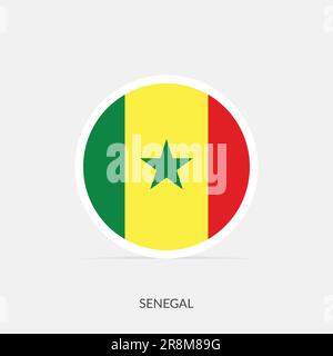 Senegal round flag icon with shadow. Stock Vector