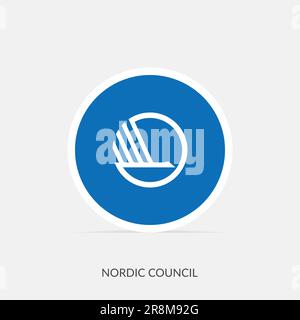 Nordic Council round flag icon with shadow. Stock Vector