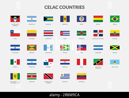 CELAC - Community of Latin American and Caribbean States Rectangle flag icon set. Stock Vector
